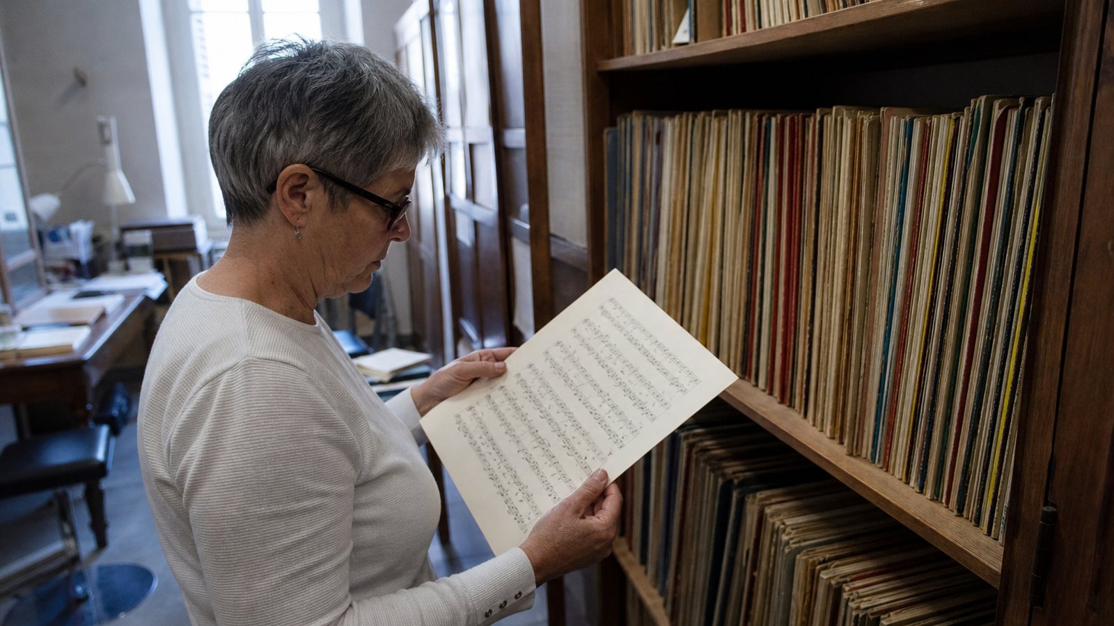 Recueils de partitions rangés formant le répertoire d'un ensemble musical